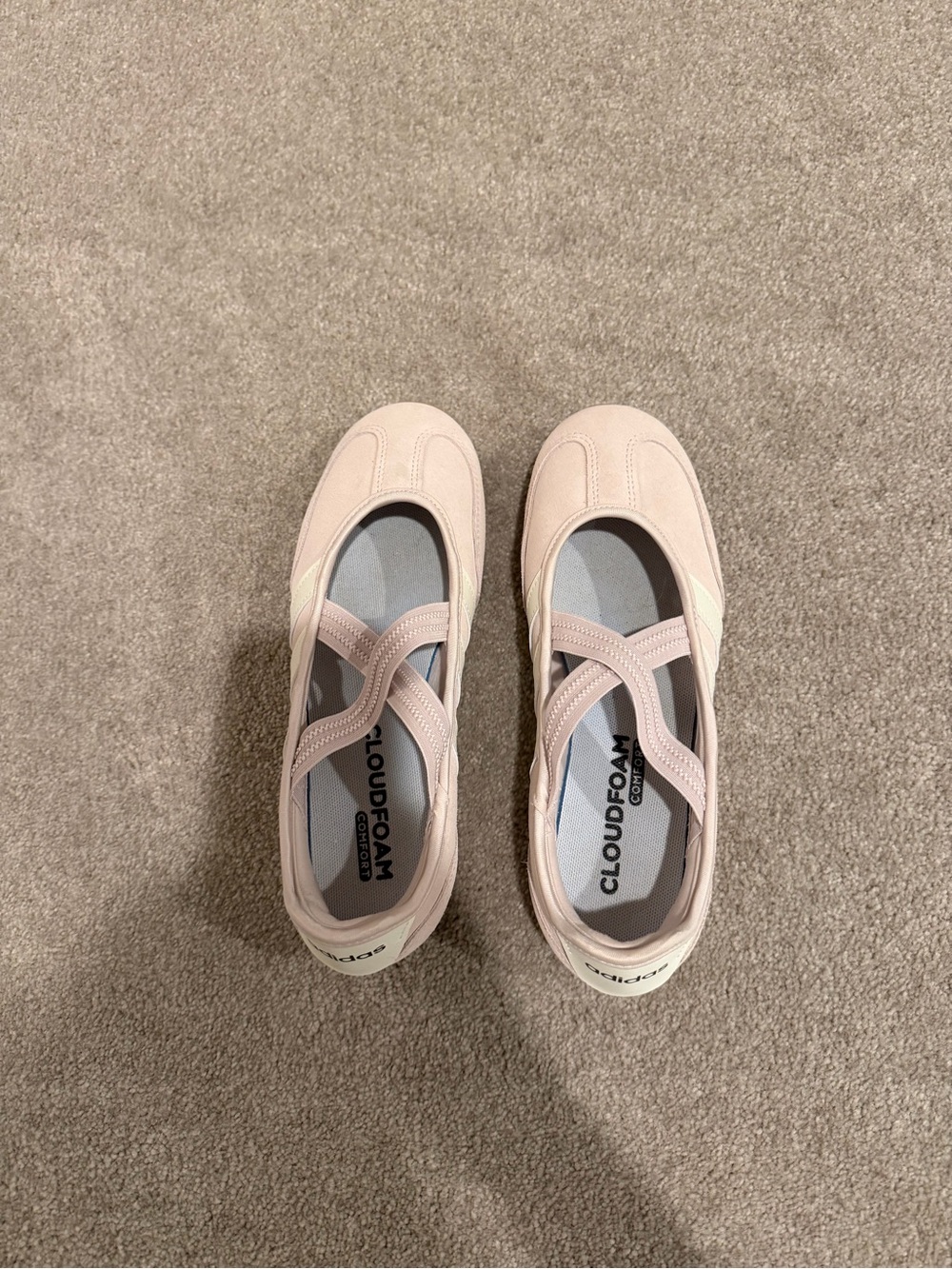 adidas Cloudfoam Pale Pink Slip-On Cross-Strap Flats